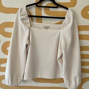 EUC Madewell Jacquard Puff Sleeve Square-Neck Long Sleeve Top (M)- Ivory